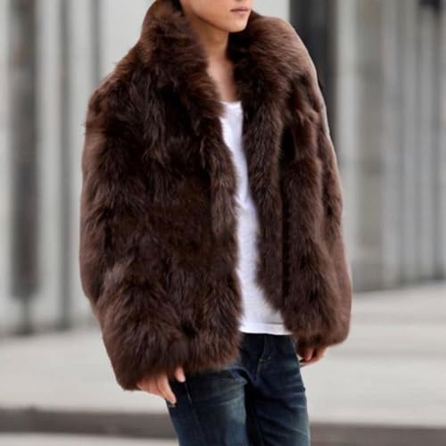 Image of Colf Men's Winter Parka Coat Lapel Faux Fur Jacket | Mens Faux Fur Coat, Long Sleeve, Fluffy Overcoat, Winter Jacket