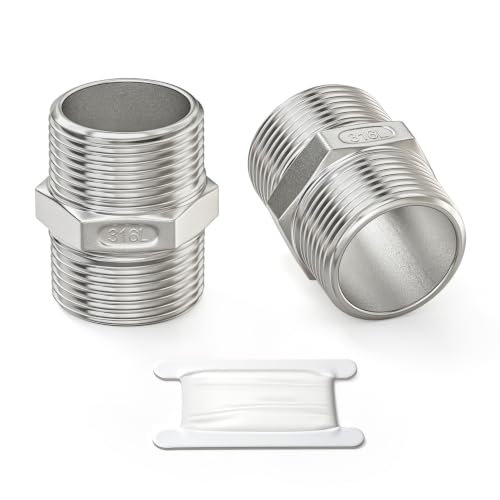 TAISHER 2PCS 316L Hex Nipple, Pipe Fitting 3/4" Male NPT