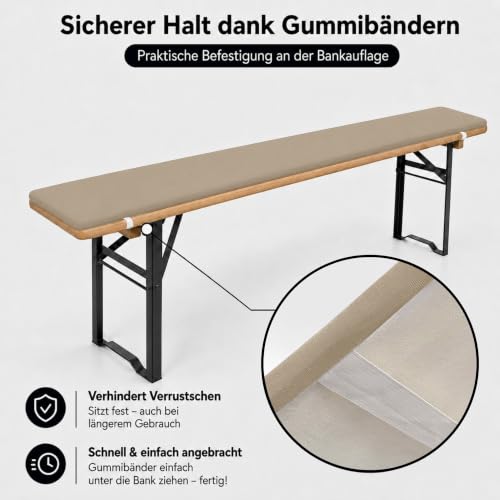 Brandsseller 3-częściowy zestaw mebli piwnych, 2 poduszki na ławki 220 x 25 cm i 1 obrus 240 x 90 cm, idealny na sagre, do ogrodu, na imprezy plenerowe, kolor beżowy