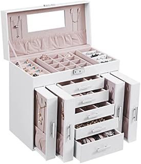 ANWBROAD Huge Jewellery Organizer Box 6 Tier 40 Necklace Hooks Display Storage Case with Lock Mirror Jewellery Box Earrings Rings Necklaces Bracelets Earrings Gift Faux Leather JJB018W