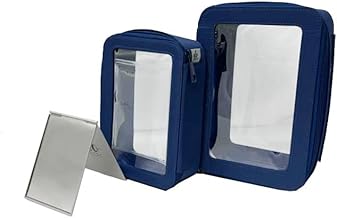 3-Piece Cosmetic Bag Set – Makeup Bag Duo with Compact Mirror, Travel & Everyday Beauty Organizer (Blue)