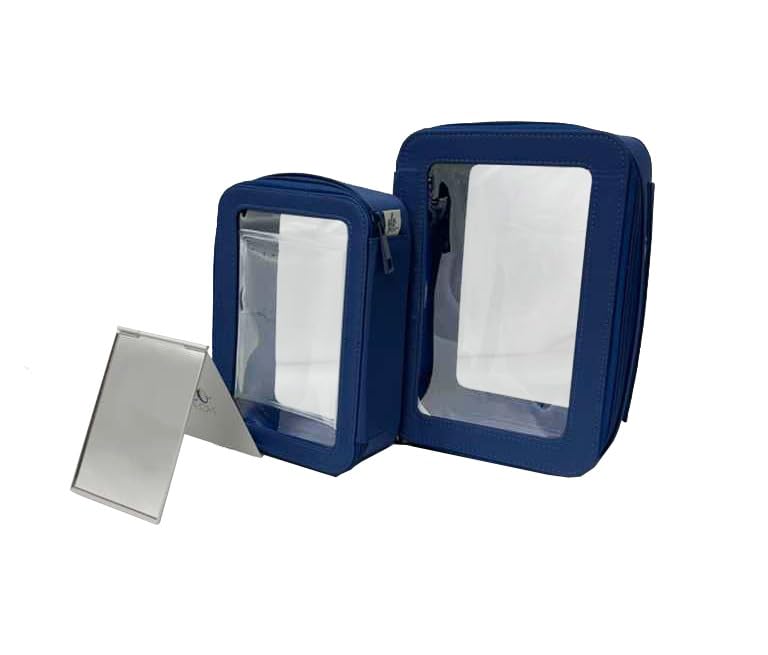 GLO TECH 3-Piece Cosmetic Bag Set Makeup Bag Duo with Compact Mirror Travel & Everyday Beauty Organizer (Blue)