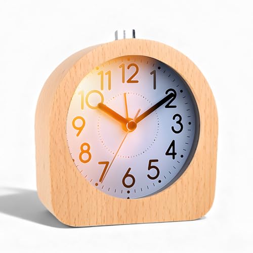 Despertador analógico de madera sin tictac, despertador digital, mesita de noche, reloj de mesa con luz nocturna, analógico, de madera, funciona con pilas, para dormitorio, hogar, oficina, viajes