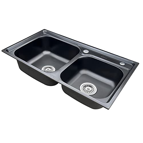 Cuba Dupla Preta Gourmet Pia Dupla Cozinha Inox Preto 78x43 Acessório Brinovar