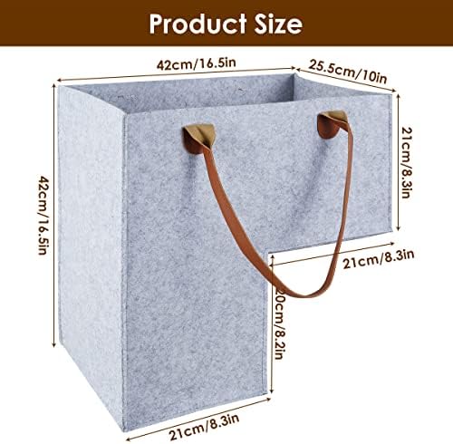 L-Shape Stair Basket Organizer, Foldable L-Shape Stair Basket, Folding Fabric Staircase Storage Organizer with Faux Leather Handles, Large Stair Tidy Basket Bin for Toys, Household Items (Light Grey)