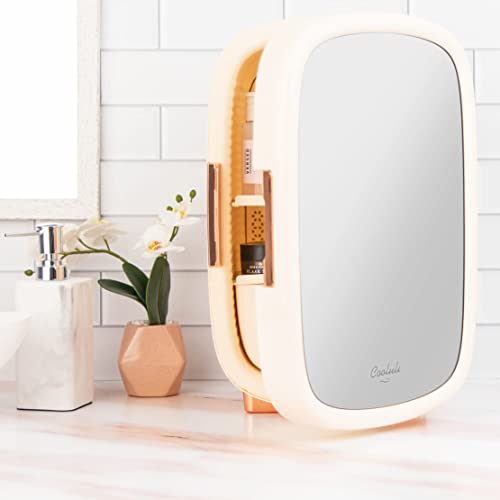 Image of Cooluli Beauty Mini Fridge with Mirror - Small Compact Refrigerator for Skincare, Makeup and Cosmetic Products Storage - Interior LED Lights - for Women & Girls Bedroom (12L - White Mirror)