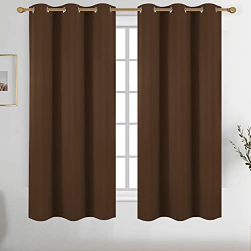 Diraysid Chocolate Brown Grommet Blackout Curtains for Bedroom Thermal Insulated Room Darkening Curtains Drapes, 42 x 63 Inch, 2 Panels