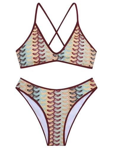 Image of ZAFUL Women's Tie Back Padded High Cut Bralette Bikini Set Two Piece Swimsuit