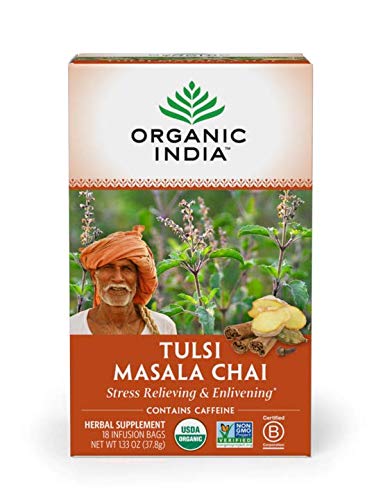 ORGANIC INDIA Tulsi Chai Masala Tea, Immune Support, Organic, Non-GMO, and Fair Trade