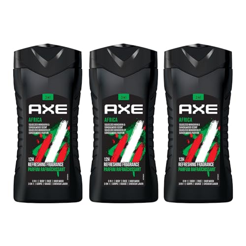 AXE Africa 3-in-1 Body, Face & Hair Wash | Vibrant Mandarin & Sandalwood Scent | 12H Refreshing Fragrance | Combo of 3| 250 ml Each
