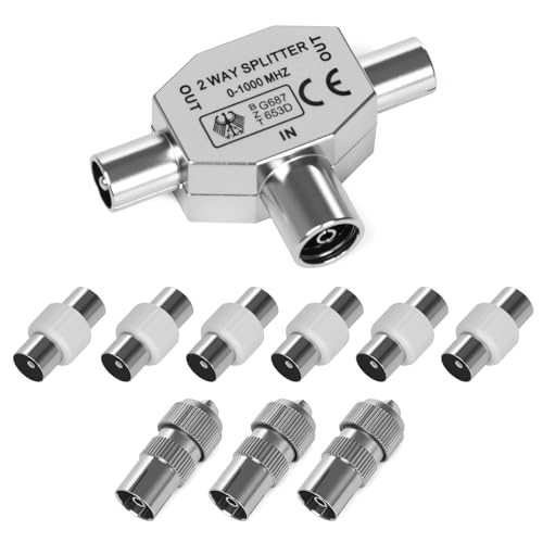 TV Aerial Splitter 2 Way Digital Signal Antenna Splitter 1 Female to 2 Male Cable TV Coax Splitter for Cable TV Antenna