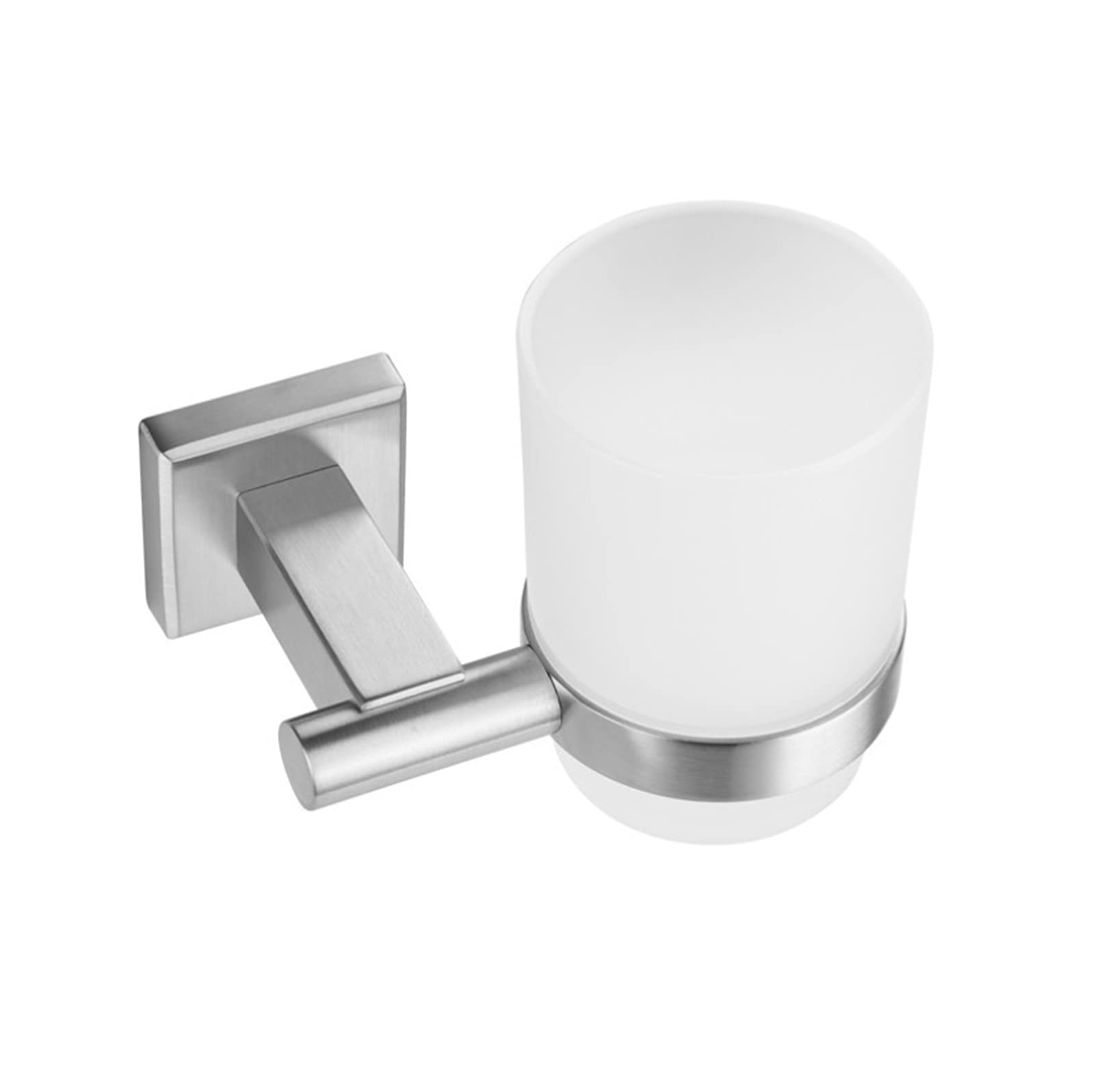 Soporte para cepillo de dientes de pared de acero inoxidable con 1 taza de cristal, juego de accesorios de baño para cepillo de dientes individual, color plateado