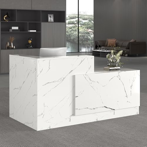 Reception Desk with Counter – Large Wooden Reception Station with Lockable Drawers & Storage Cabinet