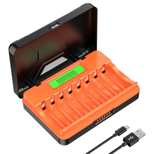 ENEGON 8-Slot Ni-MH Battery Charger, Smart LCD Charger for AA AAA Ni-MH Rechargeable Batteries with Portable Storage Case & Multi-Safety Protection