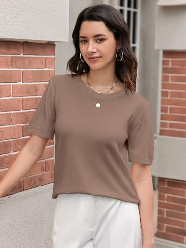 Image of DAIMIDY Women's Short Sleeve Sweaters Lightweight Summer Sweater Casual Knit Pullover Tops