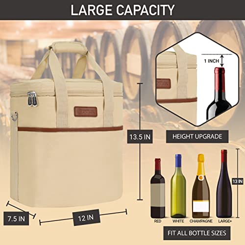 Opux 6 Bottle Carrier Tote | Insulated Padded Cooler Bag for Travel, Picnic, BYOB | Portable Leakproof Wine Tote for Dinner, Party, Christmas, Gift for Women, Men (Cream Beige) by opux - Image 3