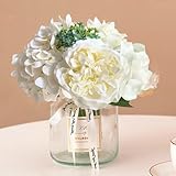 ASTRYAS Fake Flowers with Vase, Artificial White Flowers in Vase, Table Centerpieces for Dining Room