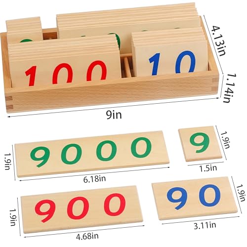 Image of Hidoggy Montessori Small Number Cards with Box (1-9000), Wooden Math Number Counting Manipulative Toys, Basic Math Games Preschool Learning Educational Materials for Toddler Kids 3 4 5 Years