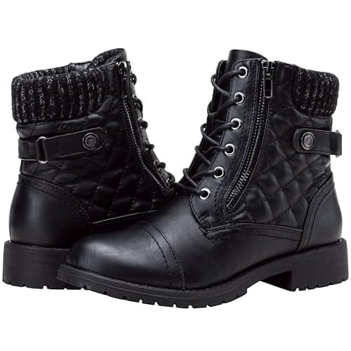 Vepose Women's Combat Ankle Boots Lace up Comfortable Short Booties Low Heel