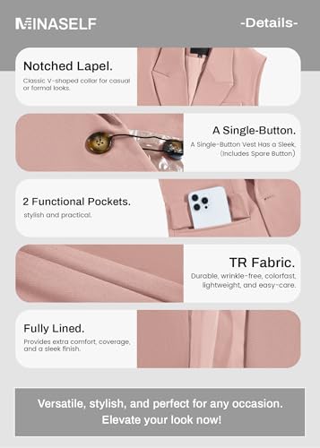 Mina Self Sleeveless Blazers Jacket for Women 2024 Light Pink Long Plus Size Oversize Vest Cape Petite Fitted Ladies Sleeveless Tops Lightweight Women's Blazers & Suit Jackets Vests Pink M