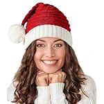 Santa Hat Christmas Hat for Adults Kids/Baby, Red Knitted Beanie Hats with Pompom, Unisex Xmas Holiday Hats with Gift Bag