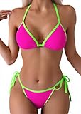 Tainehs Women's Sexy Halter Thong Bikini Tie Two Sides Bottom Color Block...