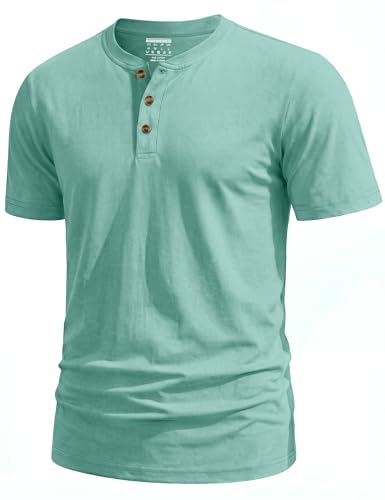 TACVASEN Mens Shirts Casual Short Sleeved Shirts for Men UK Plain Henly Tops Lightweight Quick Dry T Shirt for Summer Green XL