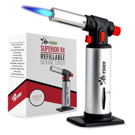 Kitchen Torch, blow torch - Refillable Butane Torch With Safety Lock & Adjustable Flame + Fuel gauge - Culinary Torch, Creme Brûlée Torch for Cooking Food, Baking, BBQ + FREE E-book, Fuel Not Included