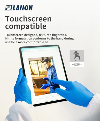 LANON Disposable Nitrile Gloves, Silicone-Free, Food-Safe, Chemical Resistant, Powder-Free, Textured Fingertips, Cooking, Cleaning, Blue, Medium