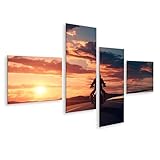 islandburner Bild auf Leinwand Motorradfahrt im Sonnenuntergang auf der Straße für Wohnzimmer Motorradliebhaber Motorradgeschäft Bilder Wandbilder Poster