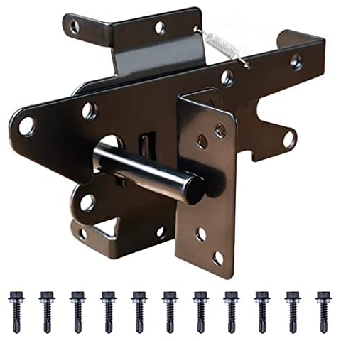 Bordersmover Heavy Duty Gate Latch, Post Mount Automatic Self-Closing Door Latch,for Wooden/Vinyl Fence, Pool,Garden Outdoor, W/Mounting Screws (Black) Cover