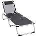 Produktbild Nexos Divero Gartenliege Camping Liege 187x59x30 cm mit Kopfkissen Sonnenliege klappbar 5fach verstellbar Aluminiumrahmen grau/anthrazit Dreibeinliege Puula