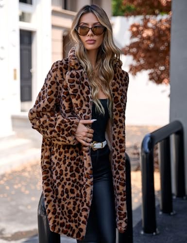 Women's Faux Fur Coat Teddy Fuzzy Fleece Open Front Cardigan Elegant Lapel Collar Long Sleeve Longline Loose Jacket2