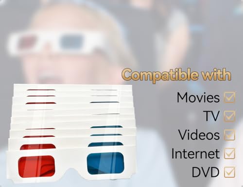 Emezddo 10 Paar 3D Brille,Papier Stereo Brillen,Rote und Blaue Linsen,3D Filme und Reise Dekoration,verwendet für Home Entertainment Schulunterricht Wissenschaftsausstellungen