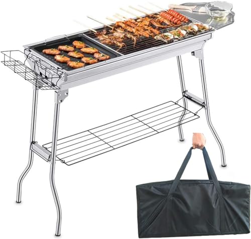 Barbecue à charbon pliable avec poêle antiadhésive et sac inclus