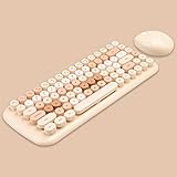 2.4G USB ワイヤレス キーボードとマウス マルチカラー タイプライター スタイル ラウンド キーキャップ かわいいキャンディカラー ノートパソコン、PCに対応 英語配列 (ミルクティー 84キー)