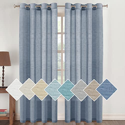 Flamingo P Linen Blended Curtains Semi Sheer Curtains 84 Inches Long Light Filtering Nickel Grommet Window Treatment Panels Privacy Added Drapes For Bedroom/ Living Room, Set Of 2, Denim #TOP13