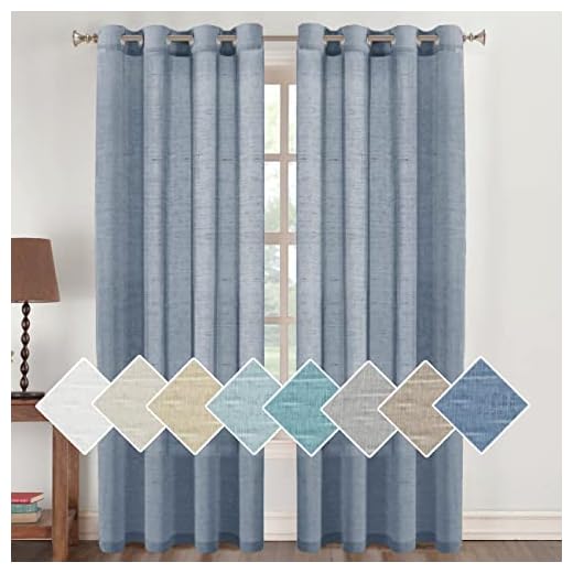 Flamingo P Linen Blended Curtains Semi Sheer Curtains 84 Inches Long Light Filtering Nickel Grommet Window Treatment Panels Privacy Added Drapes for Bedroom/Living Room, Set of 2, Denim