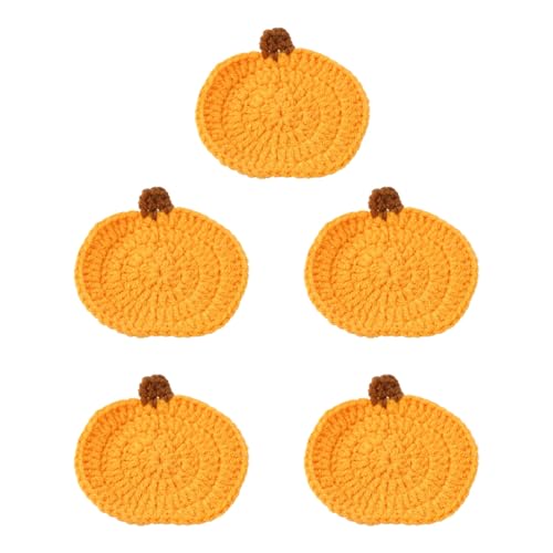 NOIAFZY 5pcs Handcrafted Crochet Pumpkin Coasters Set - Ideal for Autumn Festive Decor and Gifting