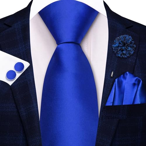 Image of Hi-Tie Zipper Ties for Men Pre-tied Tie Set Lapel Pin Pocket Square and Cufflinks Formal Business Wedding Adjustable Necktie