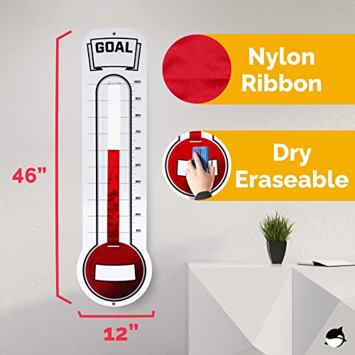Fundraising Thermometer Chart Goal Tracker | Dry Erase Goal Setting Wall Mounted Thermometer | Giant Sales Goal Board with Pull-Through Ribbon Progress Tracker (46” x 12”) by ORCA - Thumbnail 3
