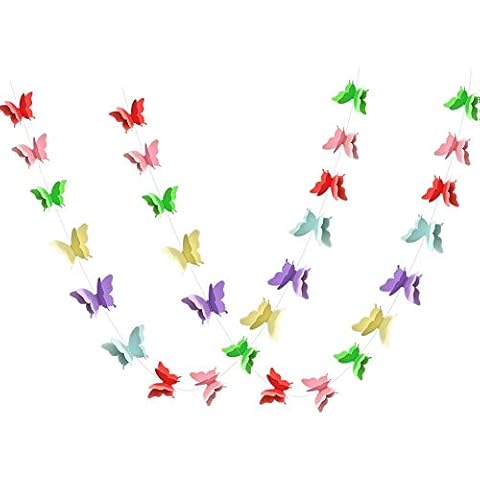 ADLKGG Colorful Butterfly Hanging Garland 3D Paper Bunting Banner Party Decorations Wedding Baby Shower Home Decor Rainbow 4 Pack, 110 inch Cover