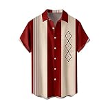 Générique Chemise de Bowling Vintage des années 1950 pour Homme - Style rétro Rockabilly - Manches Courtes - Boutonnée - Musique hawaïenne - Chemise de Bowling - Imprimé rétro - hawaïenne à Manches
