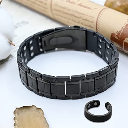 Vicmag 3X Ultra Strength Magnetic Bracelet For Men Titanium Steel Bracelet Magnets With Adjustment Tool & Jewelry Gift Box Folding Buckle (Black) #TOP6
