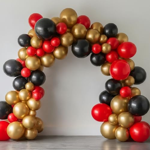 Image of AMFIN (Pack of 78) Casino Theme Foil Balloon Set, Elevate Your Party - Black, Red & Gold