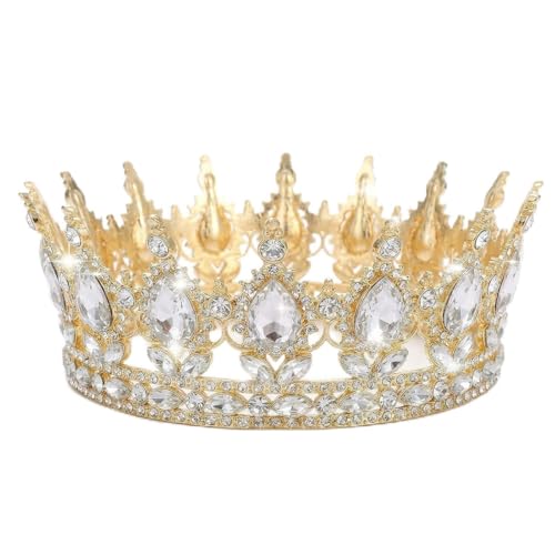 Couronne Femme Dorée – Couronne Reine en Cristal pour Anniversaire, Costume de Fête, Accessoire Élégant pour Célébration (Blanc)