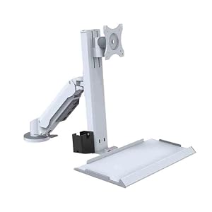Adjustable Screen Arm Single Arm White Clip Table Monitor Stand with Regular Tray Suitable for 15-32 Inch Screens