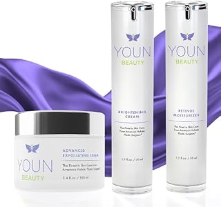 YOUN Beauty Sun Spots Skin Care Set by Holistic Plastic Surgeon Dr. Anthony Youn – Facial Skincare Bundle Includes Retinol Moisturizer, Brightening Face Cream & Advanced Wash-Off Exfoliating Cream