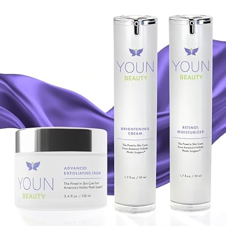 YOUN Beauty Sun Spots Skin Care Set by Holistic Plastic Surgeon Dr. Anthony Youn – Facial Skincare Bundle Includes Retinol Moisturizer, Brightening Face Cream & Advanced Wash-Off Exfoliating Cream
