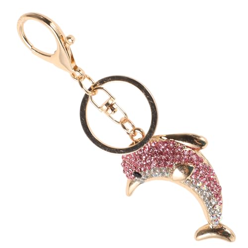 GAROZATION Niedlicher Metall Delfin Schlüsselanhänger mit Strasssteinen Pink Vielseitiger Taschen und Rucksack Anhänger Stabile Hänge Deko für Damen
